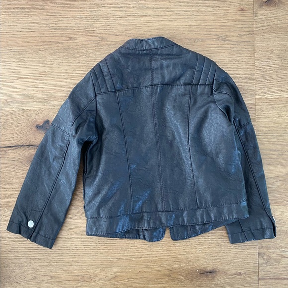 Zara leather-like black biker jacket, Girls size 4 - Picture 5 of 6